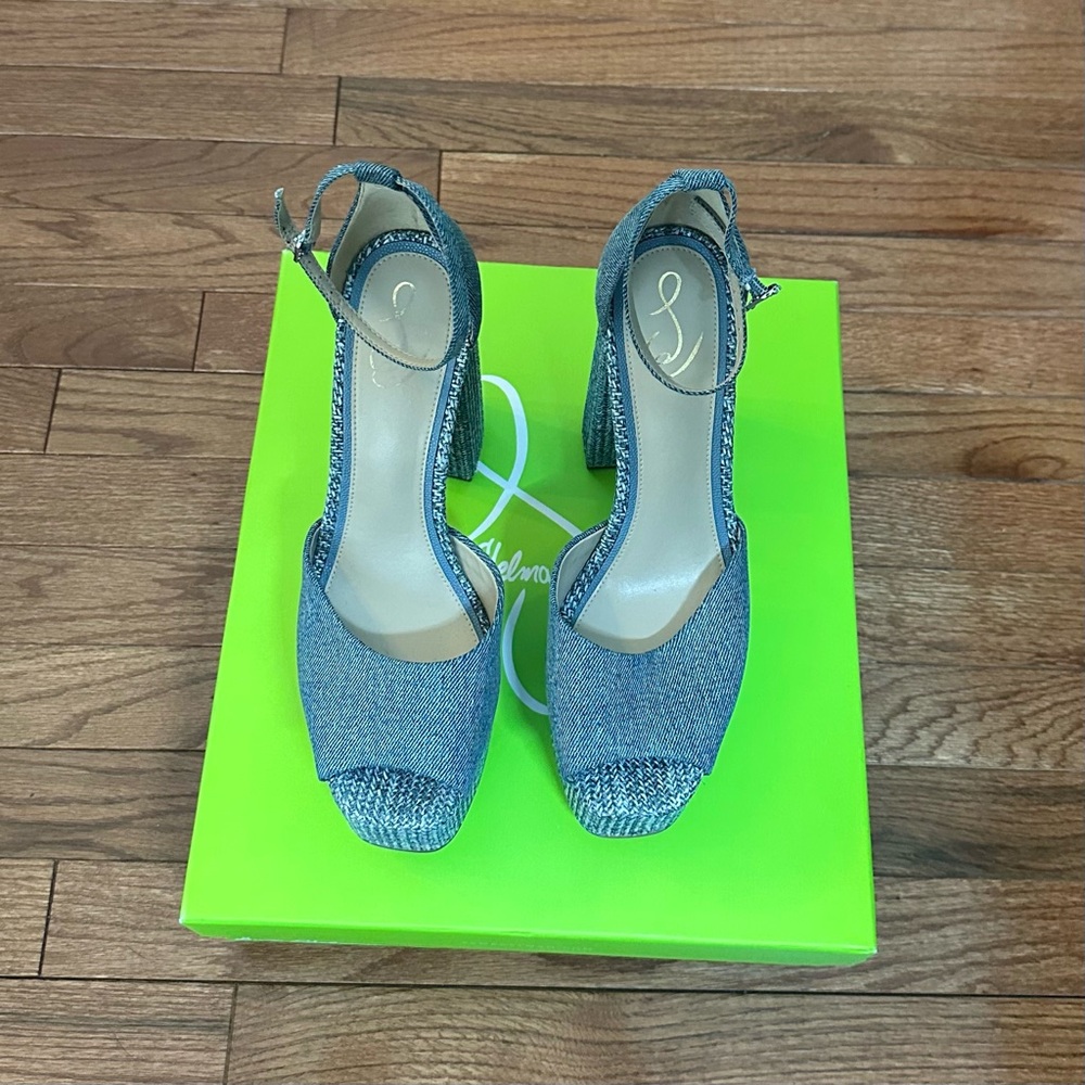 Sam Edelman Blue Heels with Glittery Finish and Ankle Strap